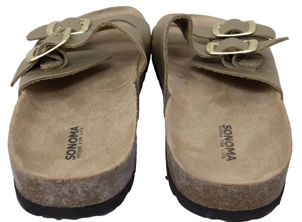 Sonoma Women's Artwork Double Buckle Leather Slide Sandals Gold Size:9 201E