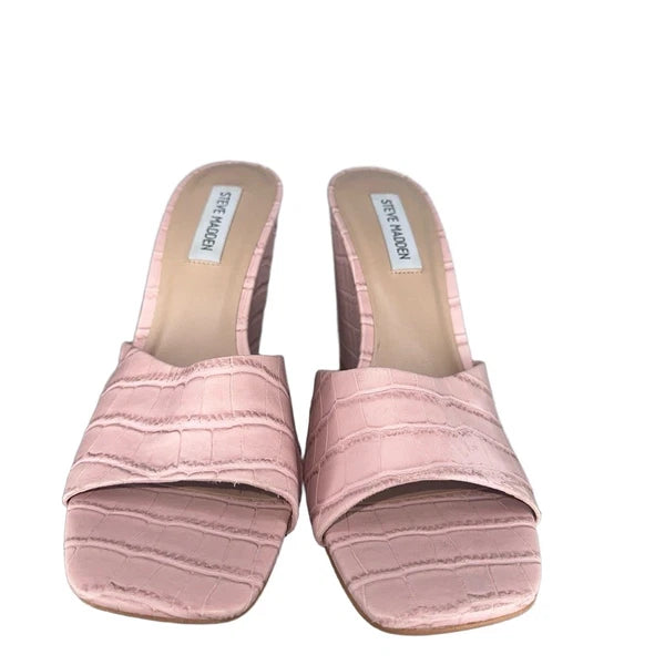 Steve Madden Croc Embossed Wedge Slide Sandal 9.5 Trendy Chic Pastel Pink Veles