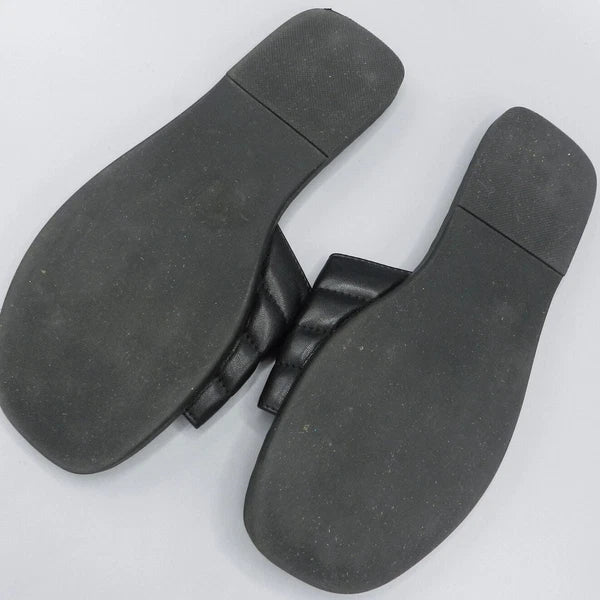 Report Rosalee Puff Slide Sandals Studded Sz 7 Black Faux Leather Square Toe