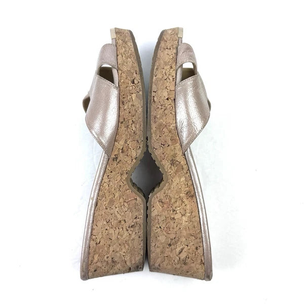 Jimmy Choo Panna Sandals 7 Cork Heel Womens Slip On Shoes Made In Spain