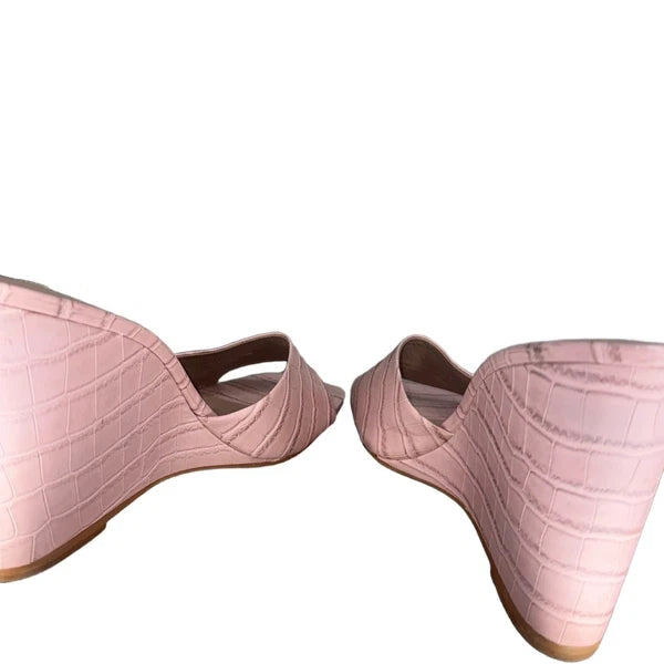 Steve Madden Croc Embossed Wedge Slide Sandal 9.5 Trendy Chic Pastel Pink Veles