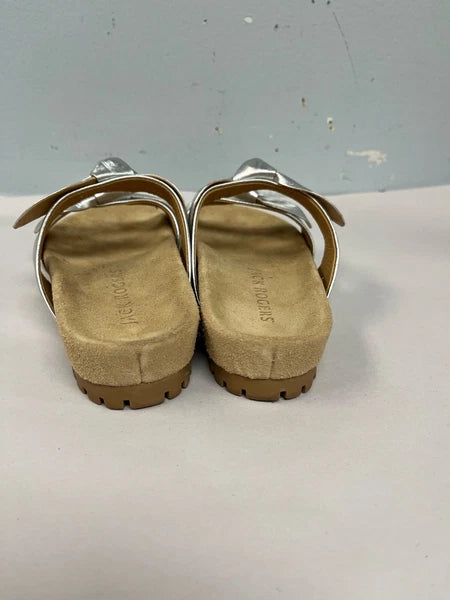 Jack Rogers Silver Shimmer Leather Flat Slide Style Sandals Size 6.5