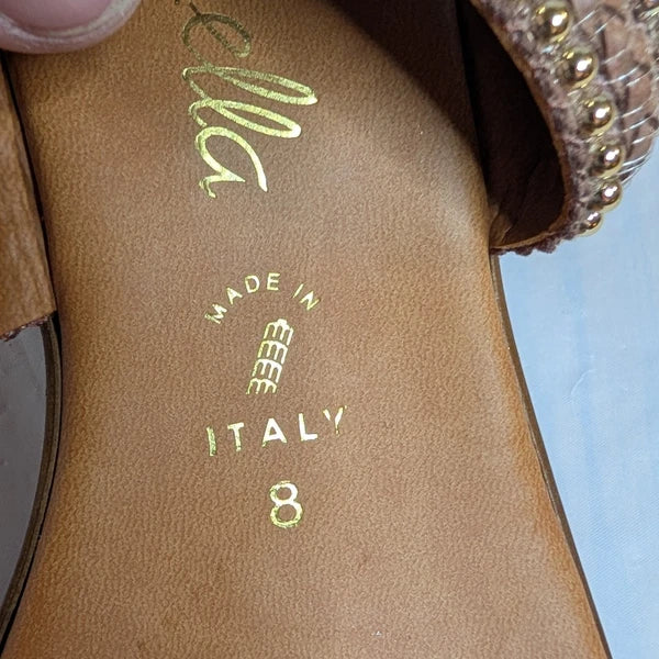 TOSCANELLA Wedge Sandals Size 8 Handmade in Italy Tan Beaded Two Band  BOHO