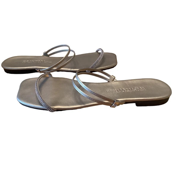 FASHION & SHOES METALLIC GOLD LEATHER AND CRYSTAL STRAP SLIDES NEW EU 40 US 9.5