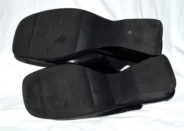 Fashion Bug Black Faux Leather Open Toe Womens Slide Wedge Sandals Size 8.5M