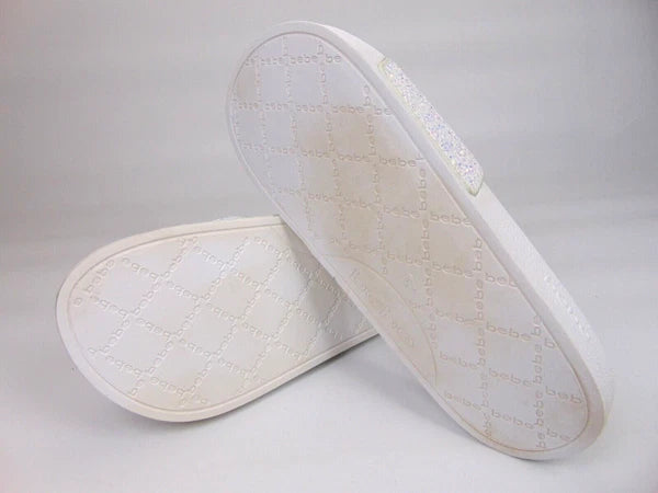 Bebe Womens Fraida Glitter Slide Fashion Sandals Flats Size 7.0 M, White Glitte