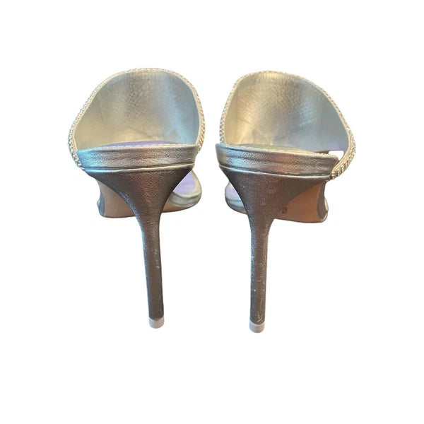 Cult Gaia Audrey Crystal Embellished Sandals Stiletto Heel Square Toe Clear Sz 6