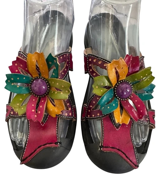 Corkys Elite Floral Sandals Style Rain US Size 6 Colorful Leather Bejeweled 3D