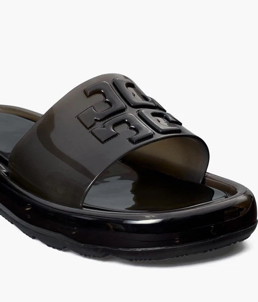 Tory Burch Bubble Jelly Slide Sandal With Logo  Black Sz 10
