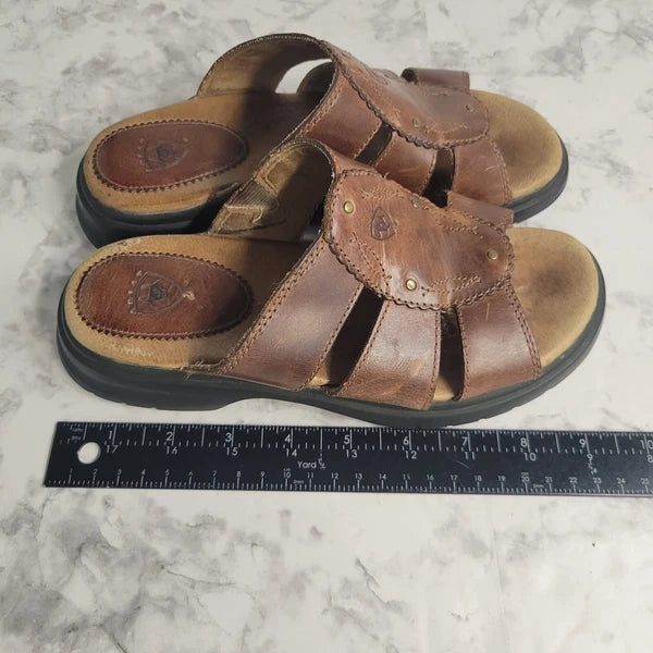Ariat Brown Leathers Strap Brass Stud Slides Sandal Style 21443 Womens 6B Farm