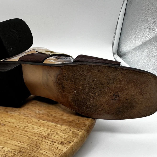 Rangoni Firenze Brown Leather Open-Toe Sandals 8 1/2 AA Made Italy Gold Buckle