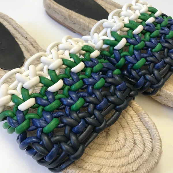 Anthropologie Marea Leather Braided Espadrille Sandals Slides Womens 39 9 Blue