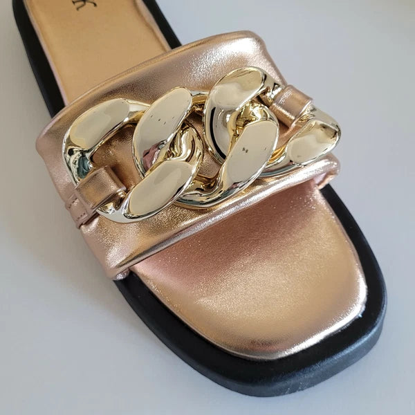 H2K Chain Rose Gold Fashion Comfort Soft Slides Flip Flops Sandals  Open Toe New