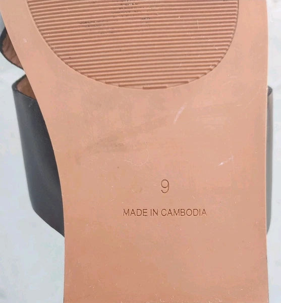 MADEWELL Size (9) Black Women's Upper Leather Criss-Cross Slip On Sandals