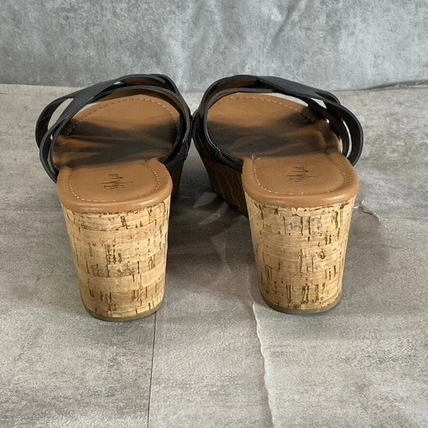 STYLE & CO Women's Black Smooth Violettee Slide Wedge Platform Sandals SZ 6