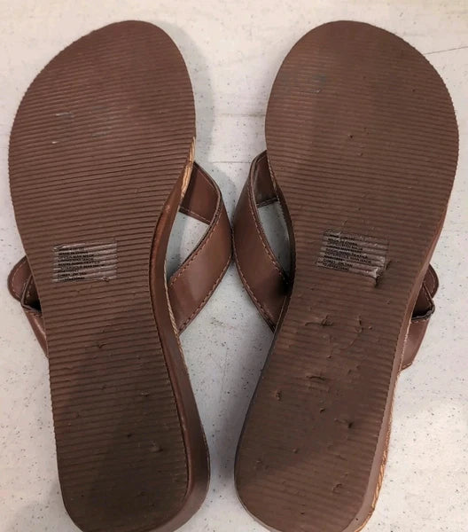 Chaps Thong Buckle Sandals Slides Tan Style Women's Size LG 9/10
