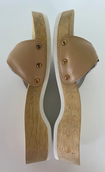 Dr. Scholl's The Original Wooden Sandals Slides Beige Leather Sz 5 M Brazil NEW