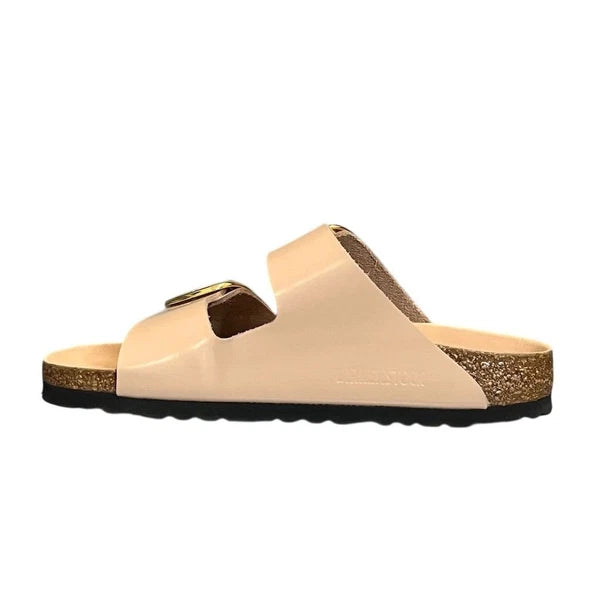 Birkenstock Arizona Big Buckle Patent Leather Narrow Sandals High Shine Beige 5