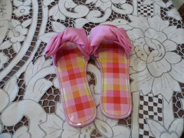 New Kate Spade New York Pink Madras Bikini Bow Slide Size 6.5B