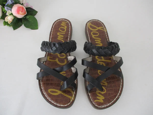 Sam Edelman Garvie Black Leather Strappy Slide Flat Sandals sz. 9, 39