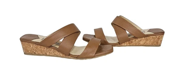 JIMMY CHOO Samara Brown Leather Cork Wedge Slide Sandals 40.5 / 10.5 US