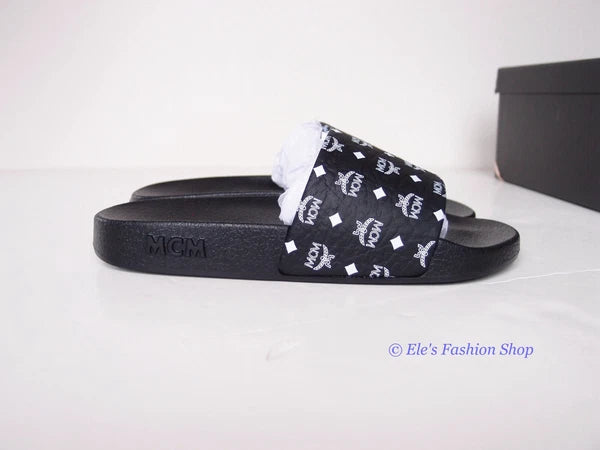 New in Box MCM Logo Slide Black Sandals EU 37 US 6.5 7 AUTHENTIC