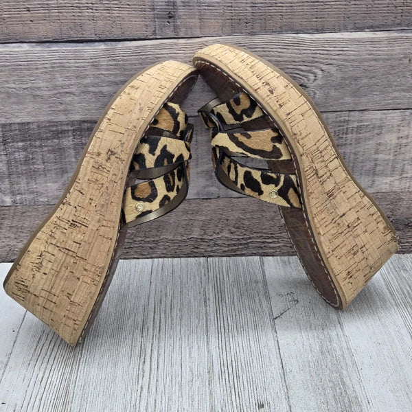 Sam Edelman Sandals Raynere Women's Sz 6 Leopard Cork Wedge Platform Shoe
