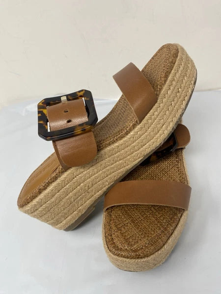 J McLaughlin  Wedge Espadrilles Bamboo Buckle Slide Sandal Women Size 6.5 Fleur