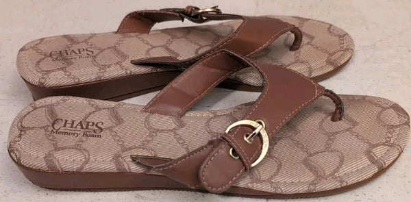 Chaps Thong Buckle Sandals Slides Tan Style Women's Size LG 9/10