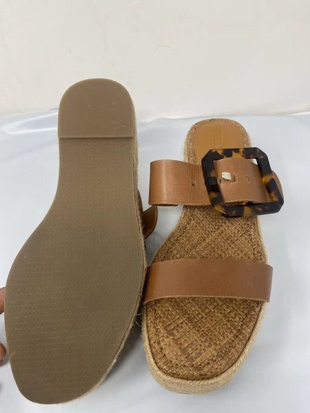 J McLaughlin  Wedge Espadrilles Bamboo Buckle Slide Sandal Women Size 6.5 Fleur