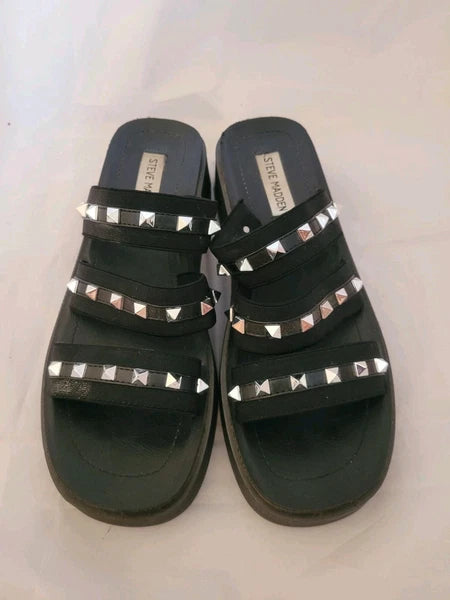 Steve Madden Platform Sandals Black Spike Studded Size 8.5 Slip On Y2K Vibe