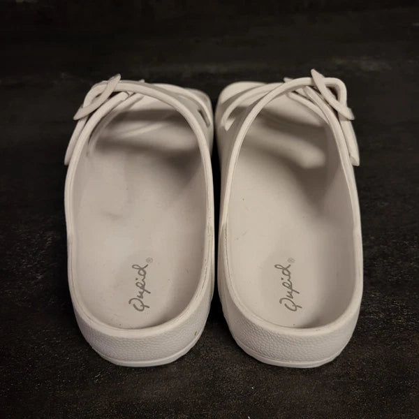 NEW White Double Straps Slip On Slides Slipper Fashion Sandals Shoes Size 6