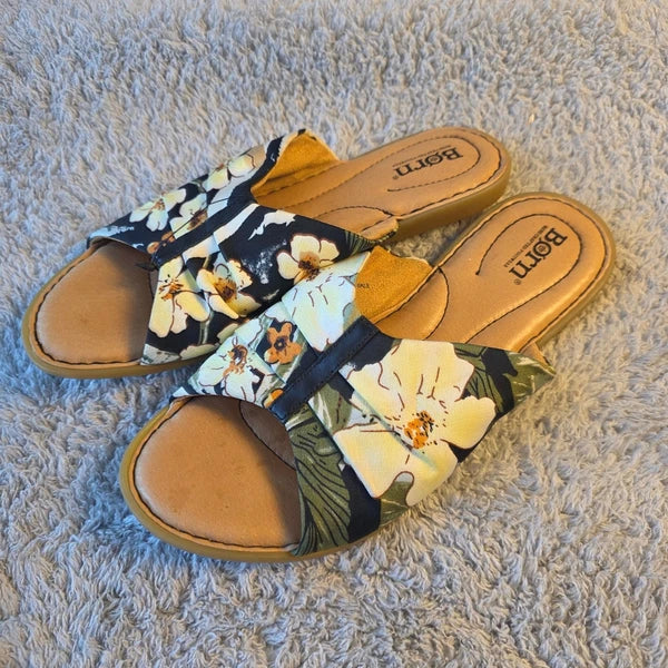 Born Women's Floral Fabric Leather Slides Sandals Comfort Casual Shoes Sz 8M NEW