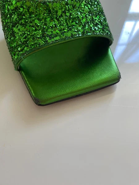 New Women's The Attico Stunning Devon Slide Herl Sandal Green Apple 37