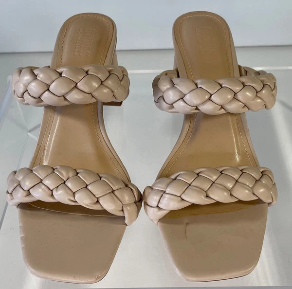 DUNES NY Iris Double Strap Braided Memory Foam Slide Sandal Heels 7.5 Nude Blush