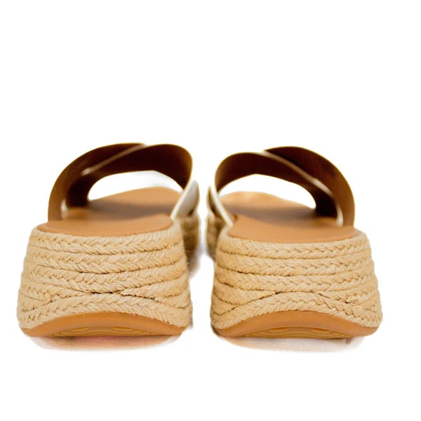 Fitflop F-Mode Leather Urban White Cross Flatform Slide Sandals Women's Size 11