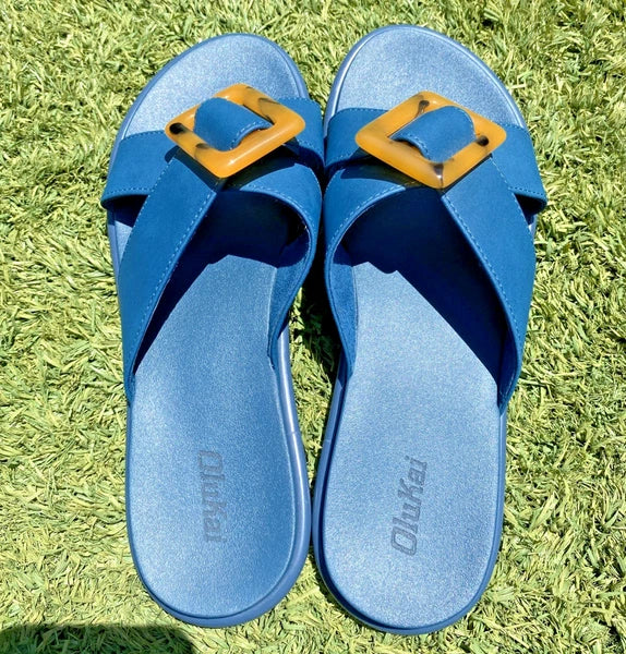 Olukai LA'I Slide Sandals Women’s Size 9 Blue Comfort Style 20511-7575