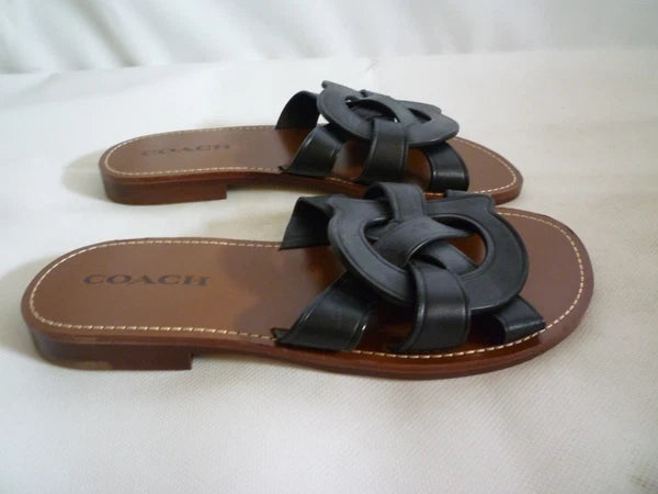 Coach Issa Black Leather Slides Sandal Shoes Women's UK 6 RRP £195 New US 8