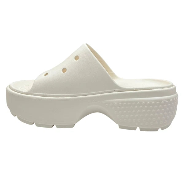 Crocs Women’s Stomp Style Slide Sandals Size 8-8.5 Solid White Chunky Block Heel
