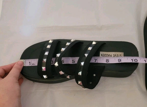 Steve Madden Platform Sandals Black Spike Studded Size 8.5 Slip On Y2K Vibe