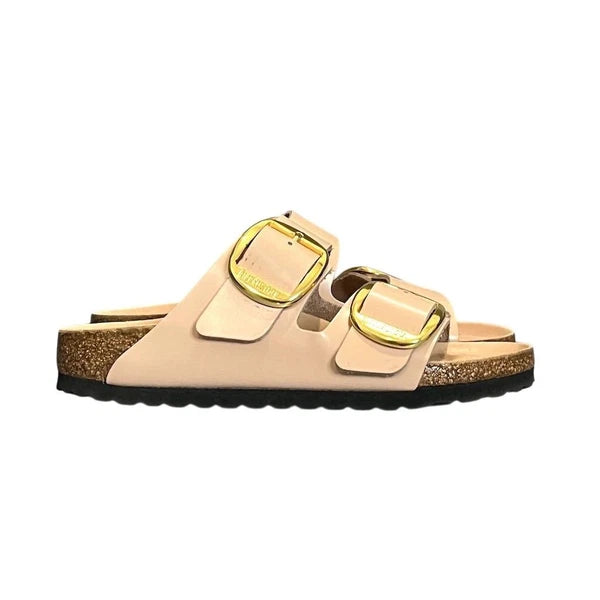 Birkenstock Arizona Big Buckle Patent Leather Narrow Sandals High Shine Beige 5