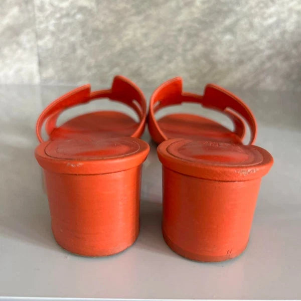 Hermes Orange Sandals Women Size 35 Leather Slide Shoes Classic Summer Style