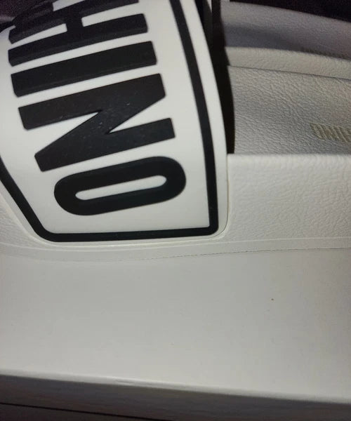 Moschino Womens 8.5 EU 41 Logo Platform Slides Sandals White Black Pool Tulum