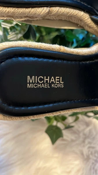 Michael Kors Royce Black Quilted Slides Espadrille Jute - Size 6/7