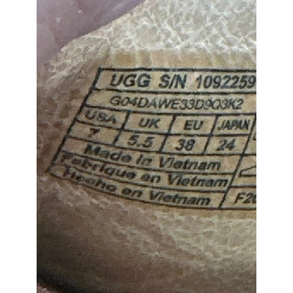 UGG Tan Leather Cross Strap Adjustable Buckle White Sole Sandals