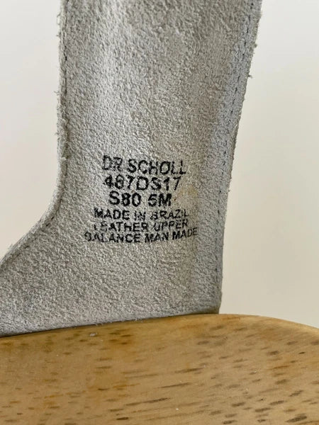 Dr. Scholl's The Original Wooden Sandals Slides Beige Leather Sz 5 M Brazil NEW