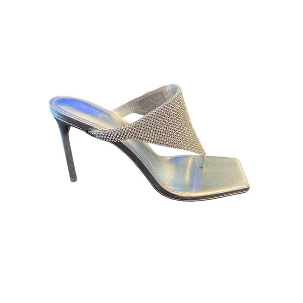 Cult Gaia Audrey Crystal Embellished Sandals Stiletto Heel Square Toe Clear Sz 6