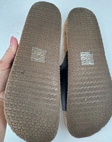 Billabong Black Leather Cork Slide Sandals Women’s 7.5 Comfort Slip On Casual