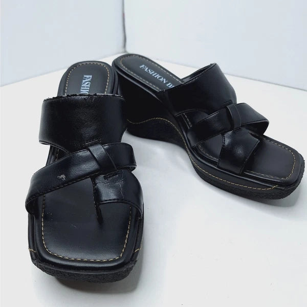 Vintage Fashion Bug Chunky Sandals Y2K Square Toe 7 Platform Wedge Grunge Vegan