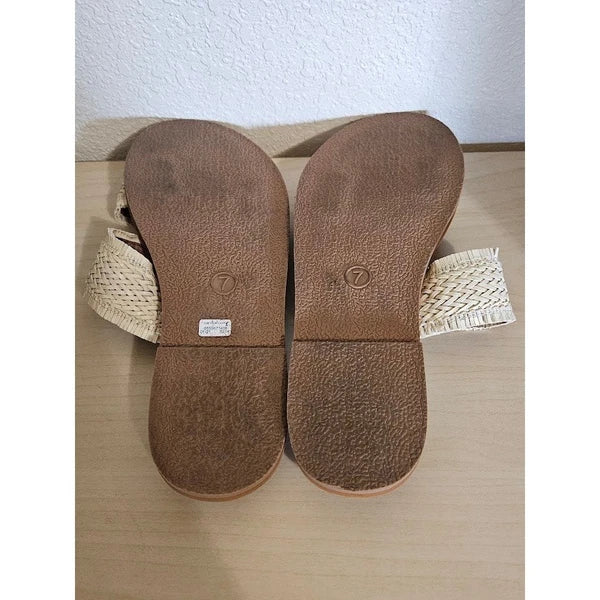 American Eagle Sandals Women Size 7 Cream Woven Double Strap Slide Boho Summer